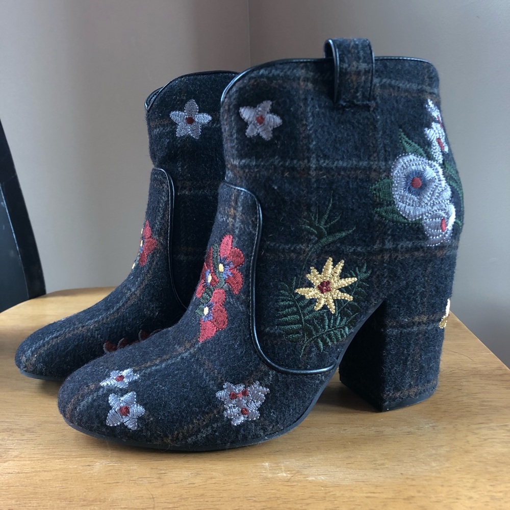 Floral Plaid Indigo Rd. Ankle Boots